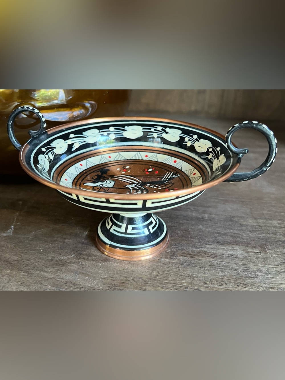 Vintage Hand-Painted Greek Copper Kylix Bowl ring dish/catchall